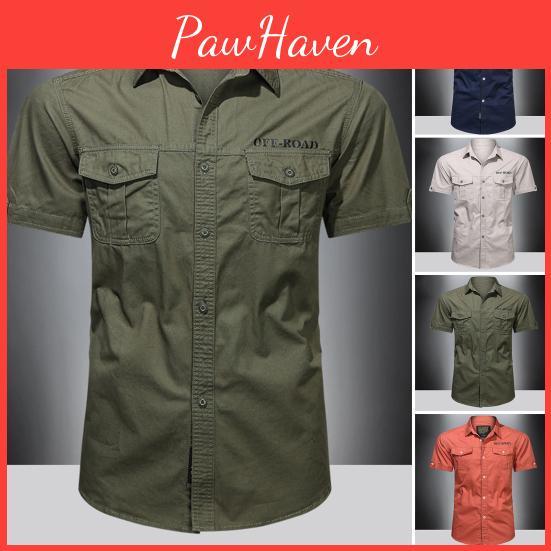 Solid Color Pockets Military Shirt Summer Single Breasted Turndown Collar Shirt For Working
