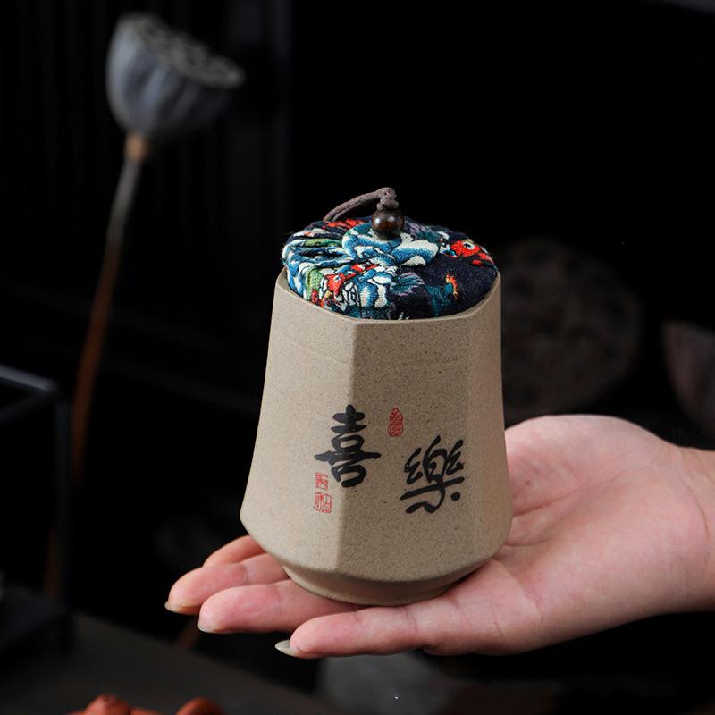 Coarse Pottery Tea Pot Sealed Moisture-proof Pot Small Portable Household Tea Box Tea Storage Pot Home Decoration Storage Box