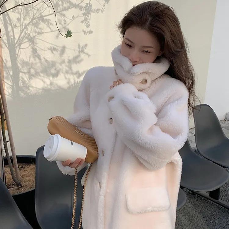 Autumn and Winter Mohair Warm All-match Coat Ladies Button Coat Coat Women High-end Imitation Mink Fur Coat
