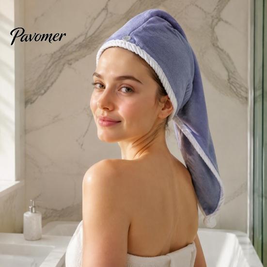 Bathroom Essentials for Hair Reversible Towel Wrap, Microfiber Turban with Button, Quick Dry, Thickened Drying Hat Absorbent Anti-frizz Women