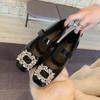 Fashion Square Toe Single Shoes Rhinestone French Vintage Autumn 2024 New Mary Jane Shoes Low Lacquer Leather Shoes Wedding Shoes