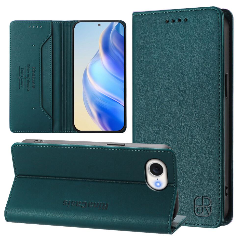 (iPhone 16e, Dark Green) For iPhone 16e Leather Case RINACASIS RC01 Phone Cover with RFID Blocking Wallet Stand