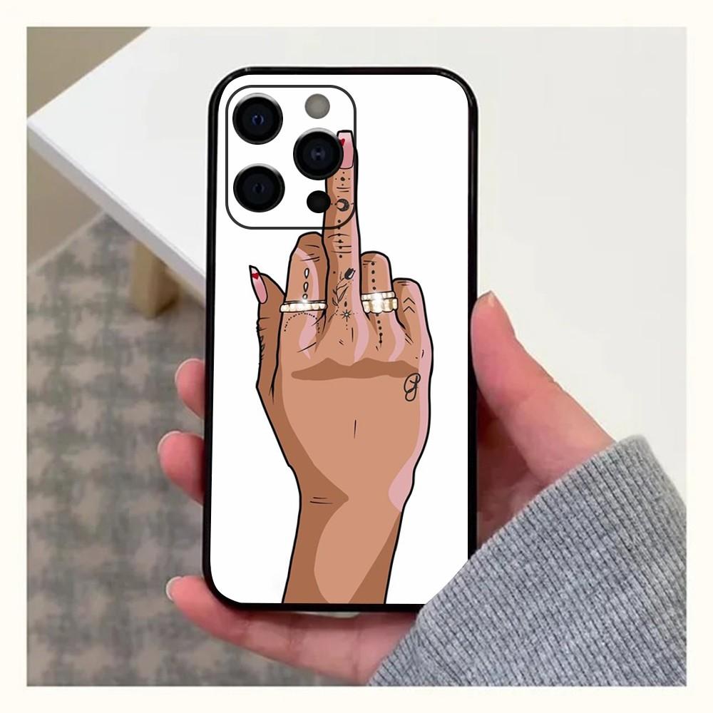 Cartoon Middle Finger   Phone Case For Apple iPhone 15,14,13,12,11,Pro,X,XS,Max,XR,Plus,Mini Soft  black shell