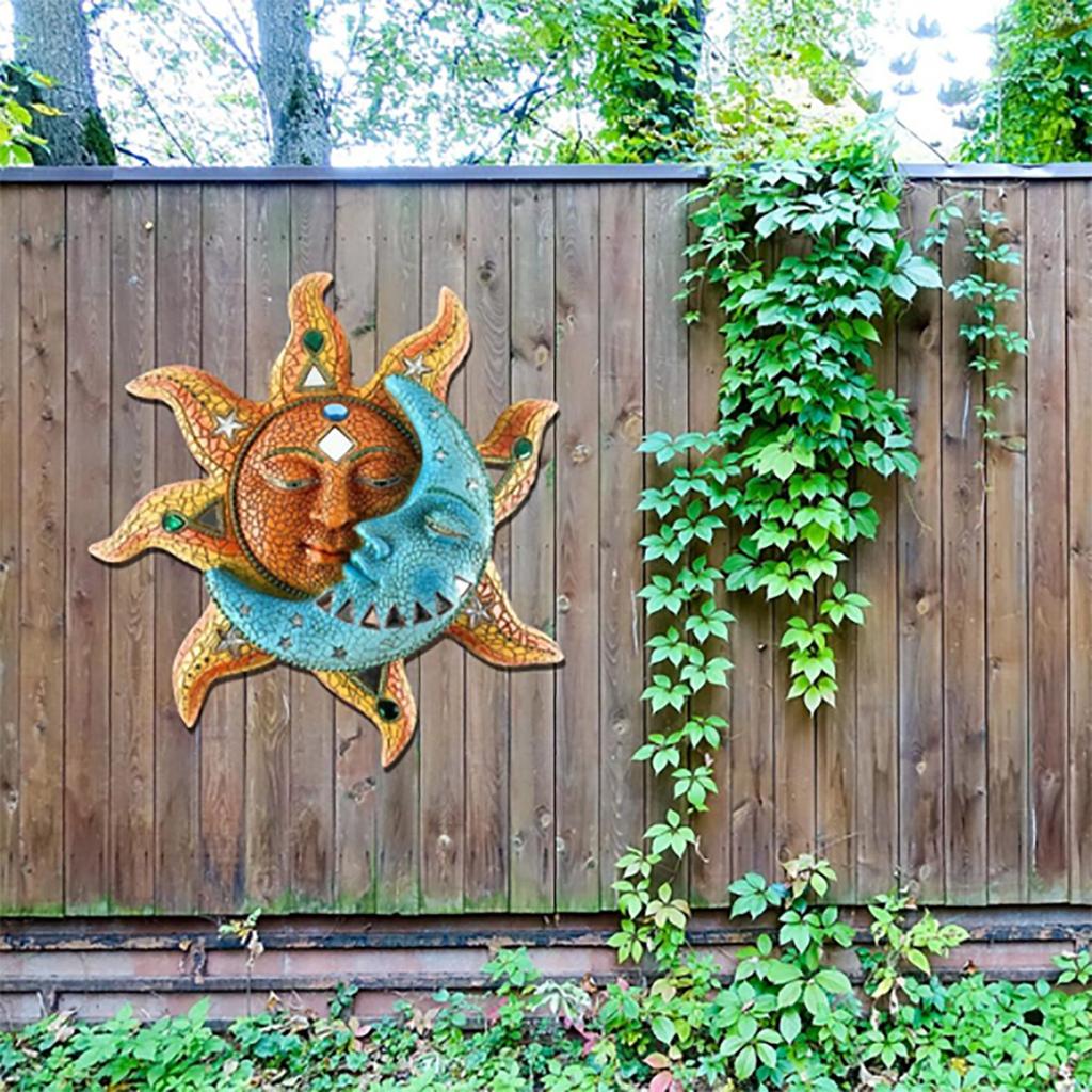 Железное Золотое Солнце и Голубая Луна Лицо Стены Искусства 3D Украшения Крытый Открытый Табличка