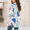Women Plus Size Open Front Long Sleeve Draped Collar Floral Printed Curved Hem Cardigan