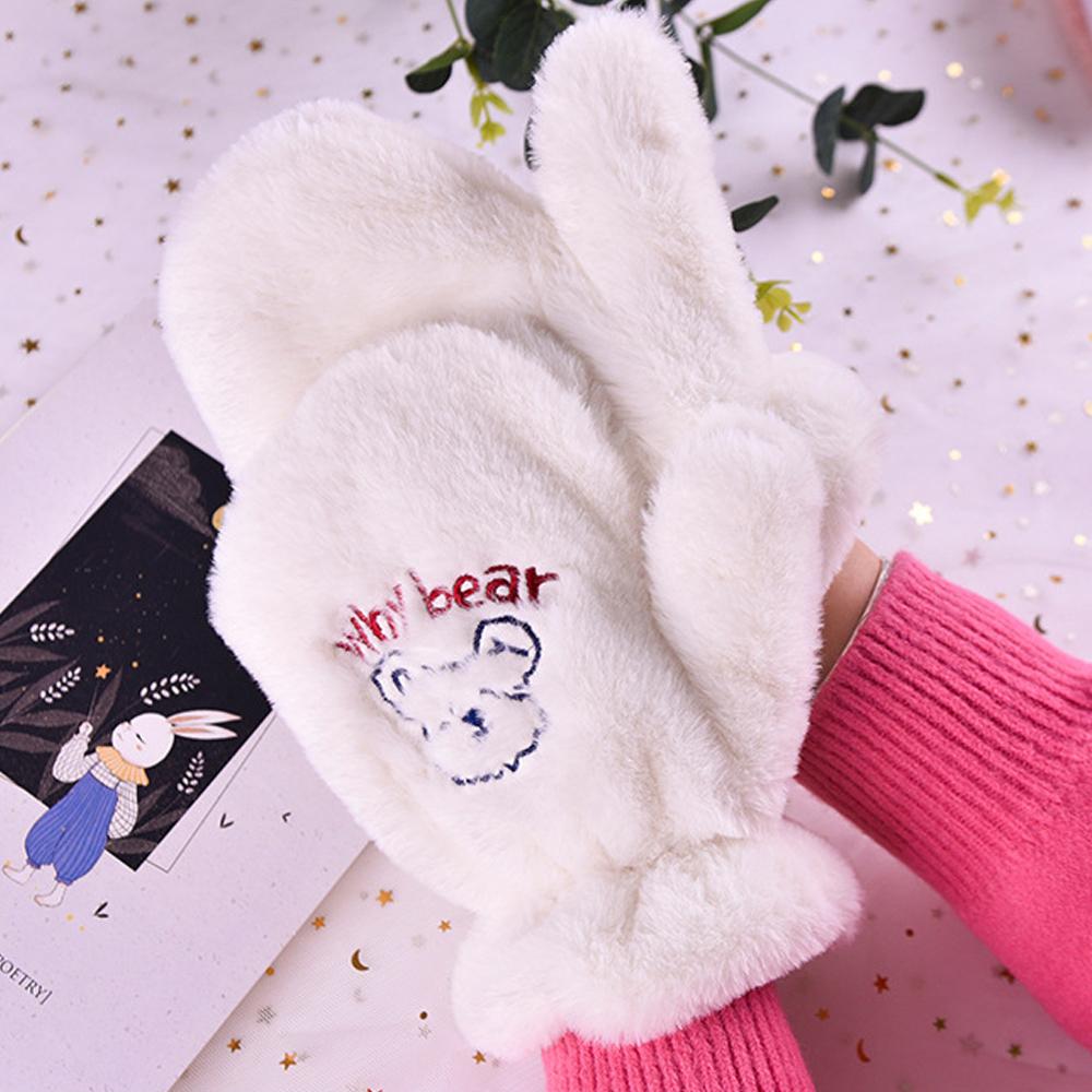 Милые зимние мультяшные женские перчатки-митенки с полными пальцами в виде медведя, теплые перчатки, плюшевые перчатки