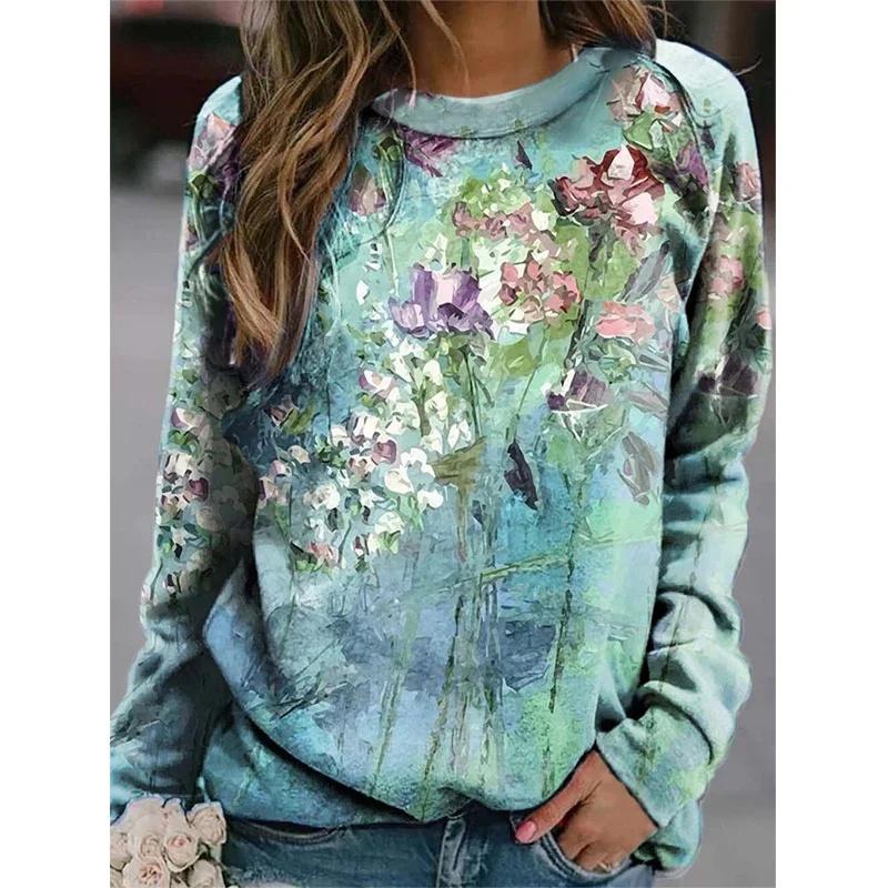 Harajuku 3D Birds Print Colorful Long Sleeve T Shirt Pullovers Women Fashion Streetwear Tops Spring Girls Floral Graphic Clothes