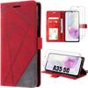 Protective Case - BOOLING - for Samsung Galaxy A35 5G - Red - Retro Leather Effect - Stand Function - with 2 Tempered Glasses