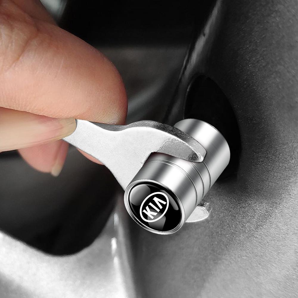 2026 Hot Car Sticker 4Pcs 3D Aluminum Alloy Car Wheel Tire Air Valve Dust Caps Rim Accessories For Kia Rio 3 Soul Picanto EV6 Ce