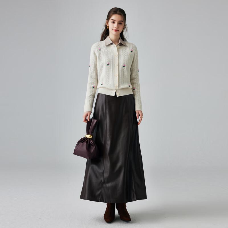 PALUOPO 2025 Осень/Зима Вышитый Кашемировый Вязаный Кардиган