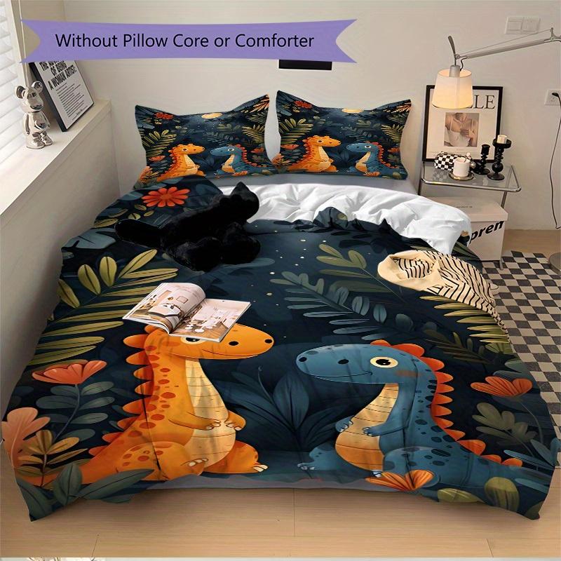 3pcs Animal-themed Dino Patterns Soft and Comfortable Breathability, Bedding Set, Machine Washable, Suitable for All Seasons124