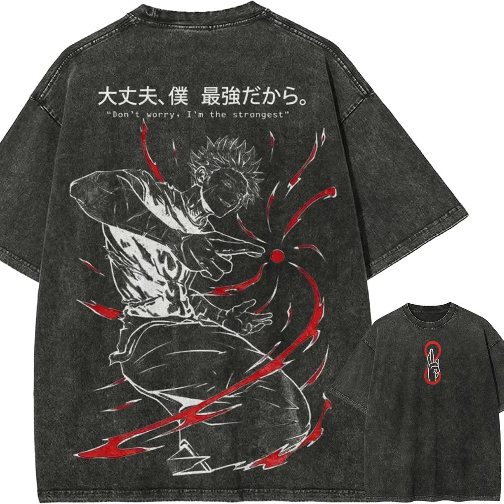 Gojo Satoru Strongest T-shirt Jujutsu Kaisen Hollow Purple Tee Vintage Washed Oversized Graphic Anime Harajuku Men Clothing