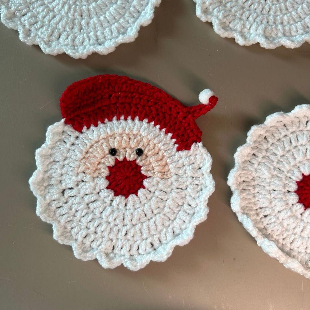 Handmade Fabric Drink Trays Durable Knitted Cup Coasters Festive Santa Claus Coasters  Christmas