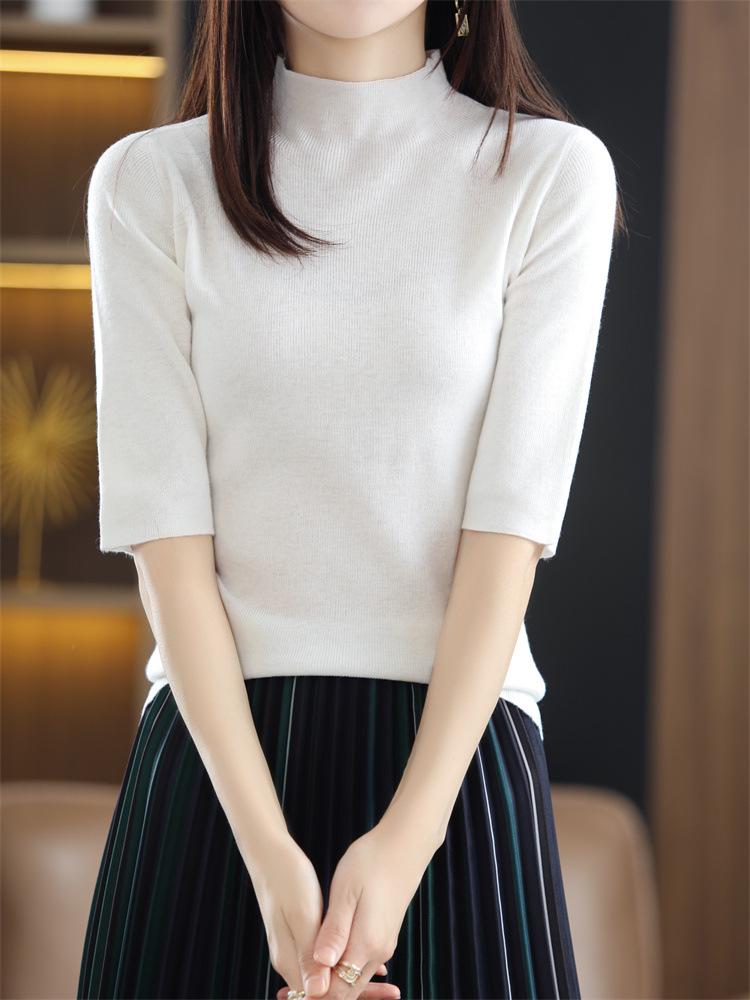 Женский трикотажный свитер со средним рукавом - Полувысокий воротник, Легкий, Весенне-осенний сезон 2022