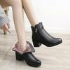 Autumn and Winter Short Boots, Winter Shoes, Mid-heel Leather Shoes, Plus Velvet Cotton Shoes, Non-slip Warm Winter Mother Shoes