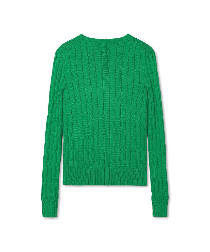 POLO RALPH LAUREN W Cable Knit Cotton Crewneck Sweater - Green