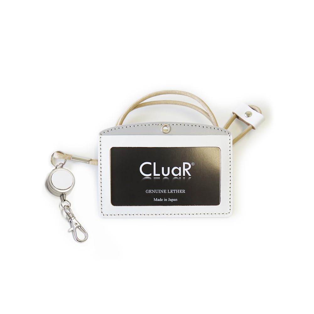 (Ceal) ID Card Holder Lite Genuine Leather Made in Japan Horizontal Employee ID Case with Reel and Neck Strap, Adjustable Length, Replaceable Film,