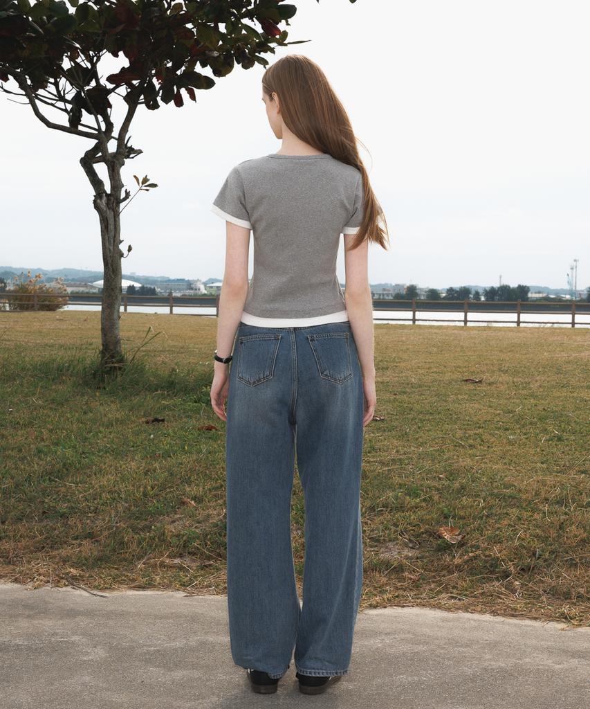 DEHEVE Layered Eyelet T-Shirt [Gray]