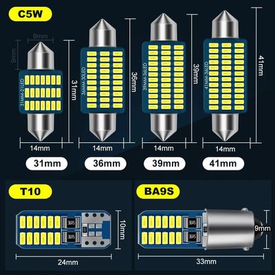 2X T10 W5W BA9S T4W Фестонная Лампа для Чтения Салона Автомобиля C5W C10W Купольная 28 31 36 39 41 ММ Сигнальная Лампа Подсветки Номерного Знака Светодиодная Лампа