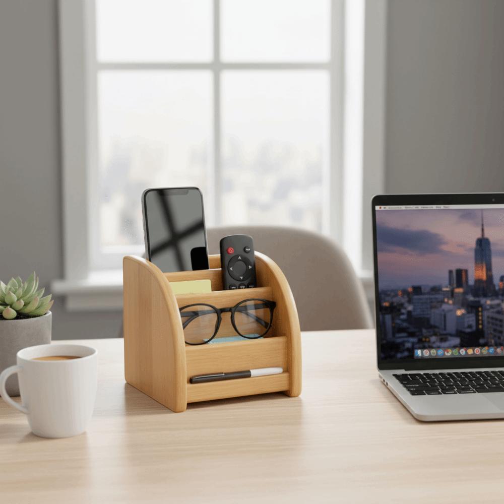 Простая бамбуковая коробка для хранения ручек, деревянная креативная коробка для хранения косметики, офисные принадлежности