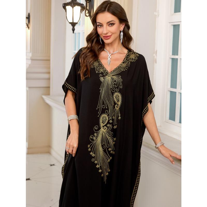 Женская мода лето весна цветочный узор принт рукава 1/2 V-образный вырез свободная талия повседневные платья