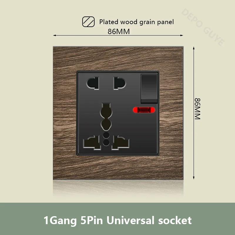 Двойная розетка UK 18W Type-C с функцией быстрой зарядки, универсальная электрическая розетка USB в стиле ретро с отделкой под дерево, электрический настенный выключатель света 220 В