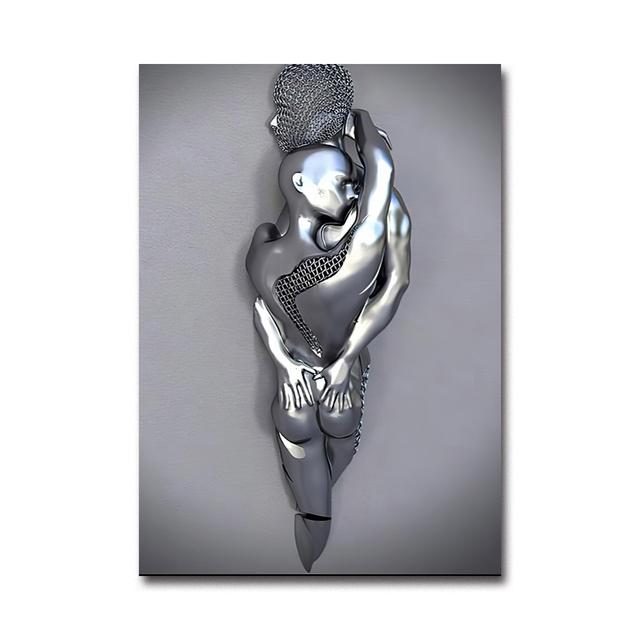 Metal Robot Abstract Art Sculpture Oil Painting Poster Exquisite Light Luxury Erotic Wall Decoration Painting Version