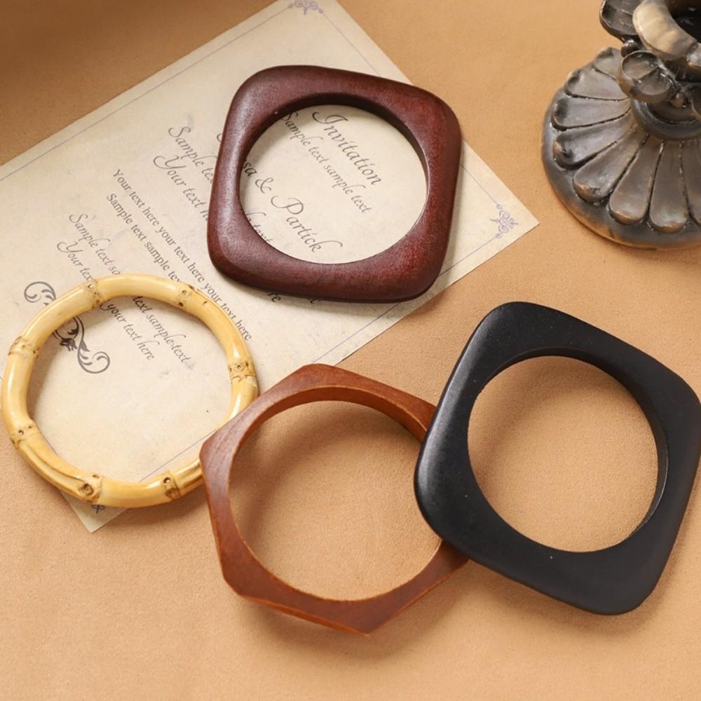 Round Wooden Bangles Ethnic Style Women Bangles Vintage Square Bracelets Gifts