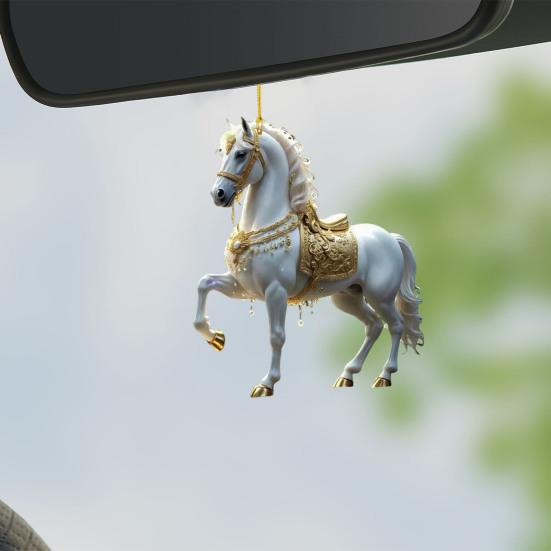 Car Rearview Mirror Charm with Pony Design Cute 2D Flat Acrylic Keychain for Bag And Keys Horse Lover Gift for Girls And Equestrian Fans