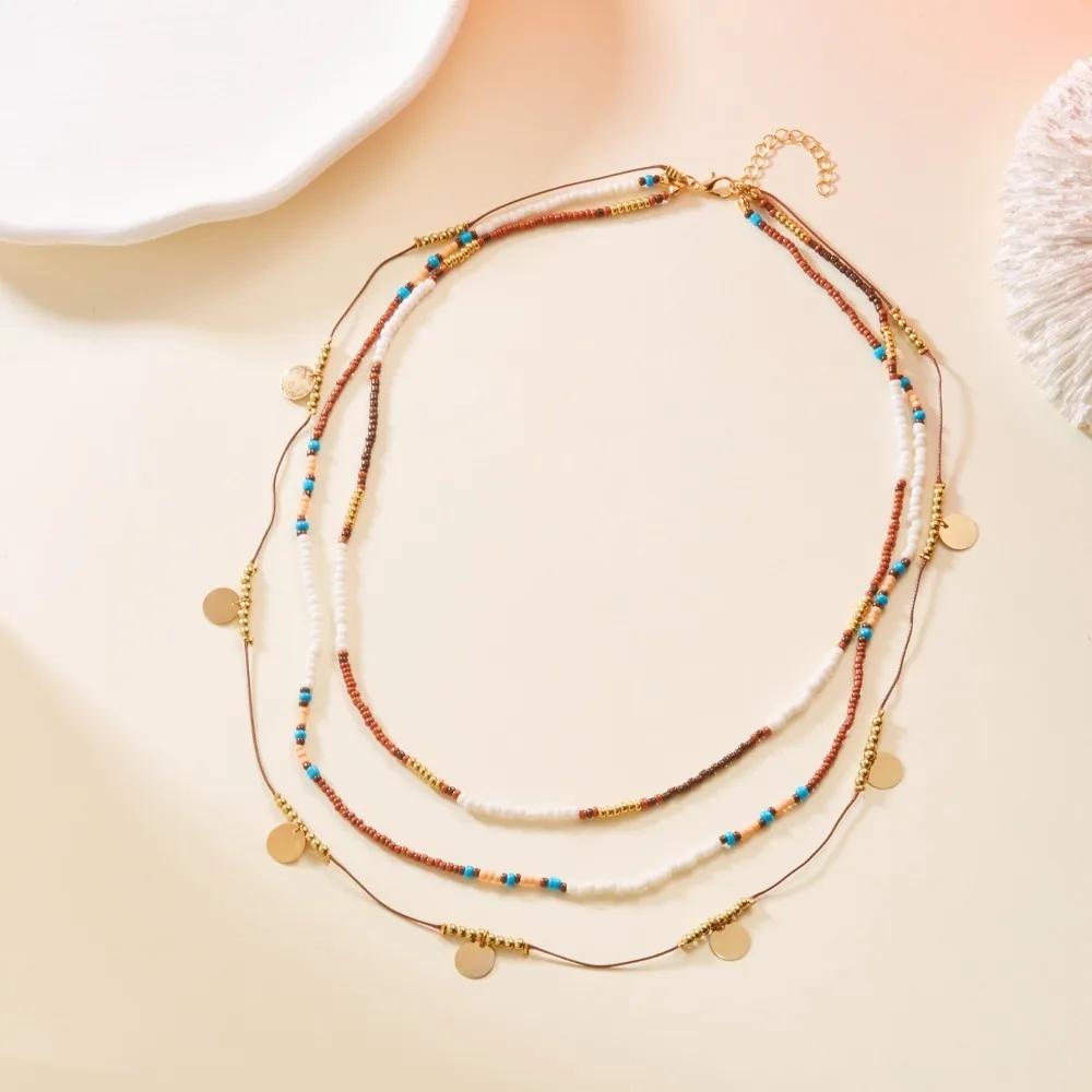 Retro Multi-layer Bead Necklaces Vacation Style Colorful Clavicle Chain Collarbone Chain Choker Bohemian Necklaces Girl