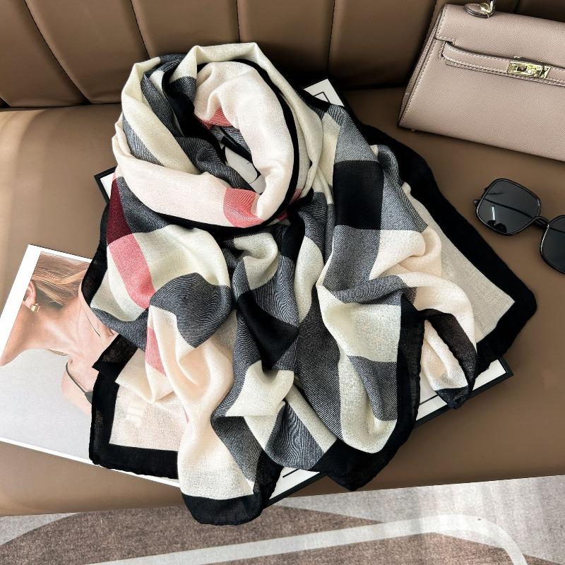 Новый осенне-зимний хлопково-льняной клетчатый шарф женский солнцезащитный платок верхняя пряжа зимний шарф классический универсальный длинный