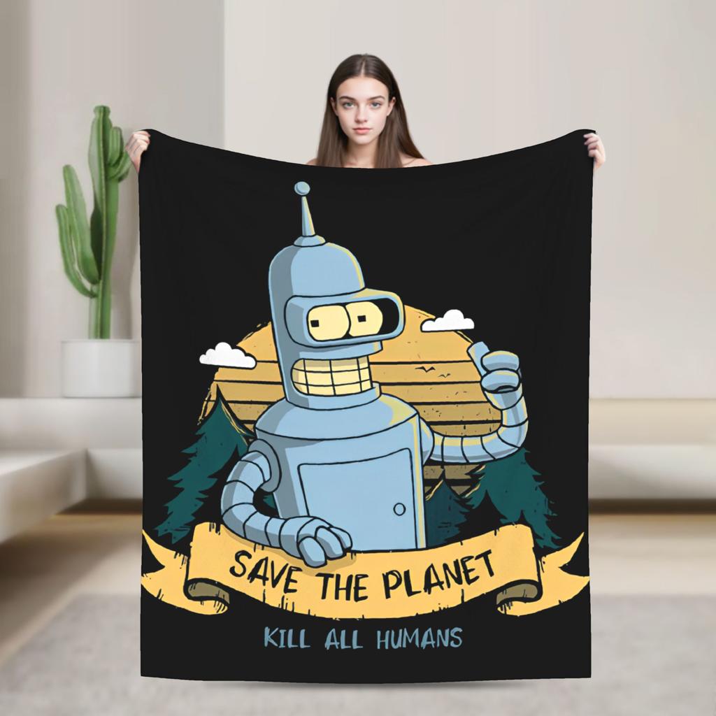 Bendered Robot Fry Leela Cartoon Blanket Planet Express Flannel Throw Blankets Bedroom Sofa Decoration Thin Bedspread Portable
