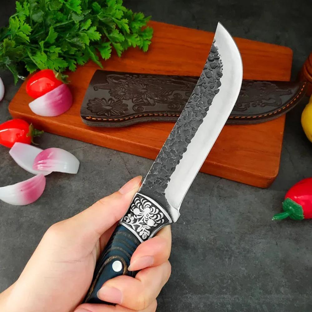 С чехлом Кухонные ножи Нож для рубки мяса Овощи Нарезка Фрукты Нож шеф-повара Деревянная рукоять Ручная ковка Лезвие Нож мясника Нож для обвалки