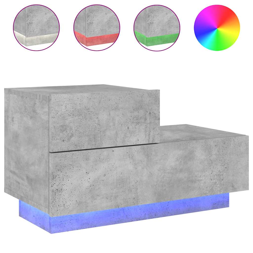 Nightstand with LED Lights Concrete Grey 70 x 36 x 40.5 cm