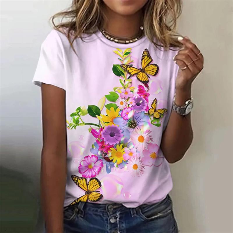 Butterfly Pattern T-Shirt For Women Insect 3D Printed T Shirts Summer Fashion Casual Oversized Tees Short Sleeves Round Neck Top
