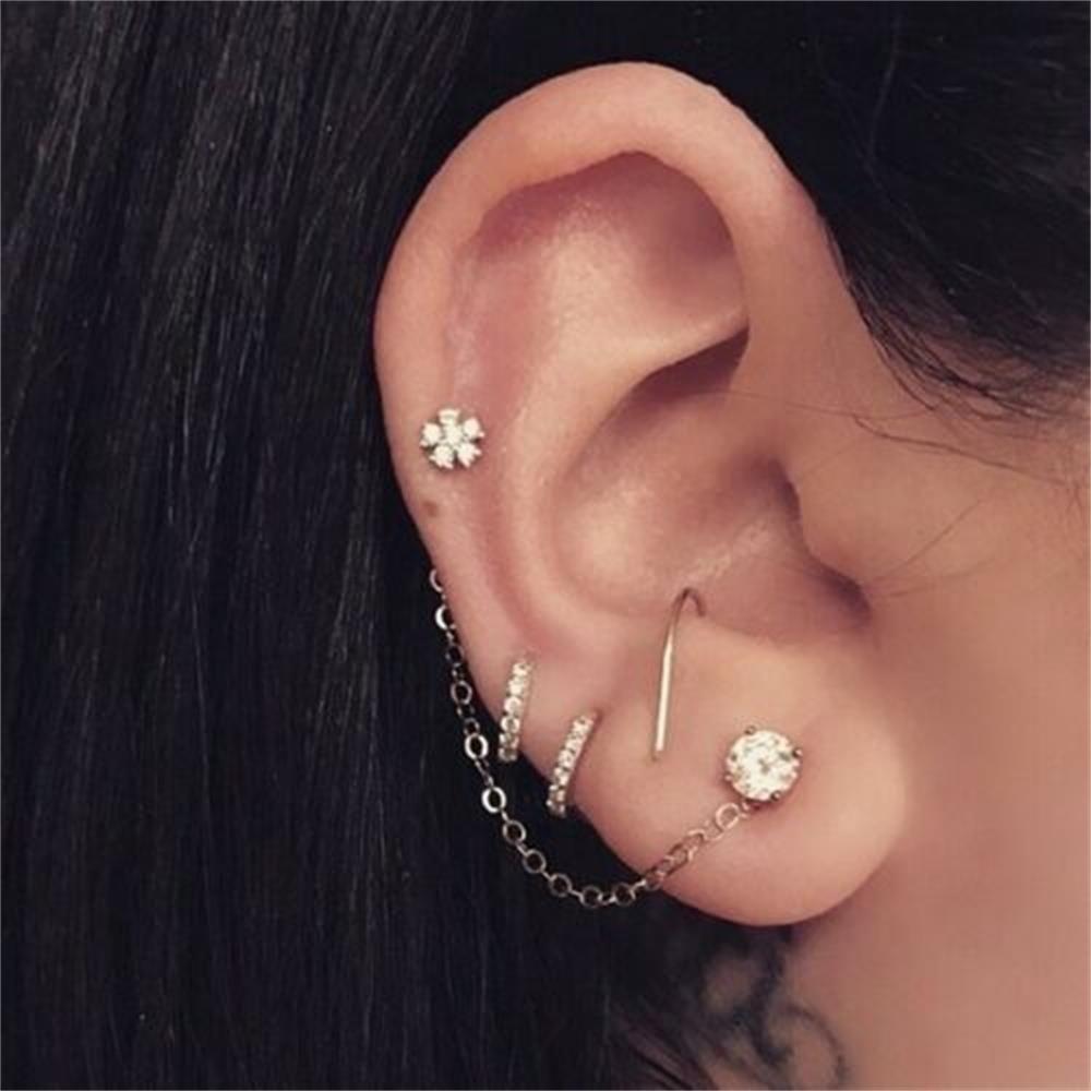 Серьга-кольцо Украшение для тела Циркон Пусет для уха Кубический цирконий Цветные серьги с CZ Пирсинг уха с CZ