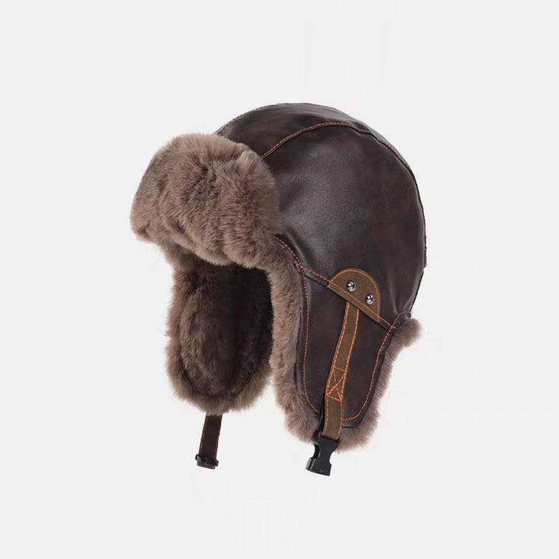Ретро шапка-пилот мужская и женская зимняя бархатная из ПУ кожи теплая для улицы для велоспорта защита от холода для ушей модная
