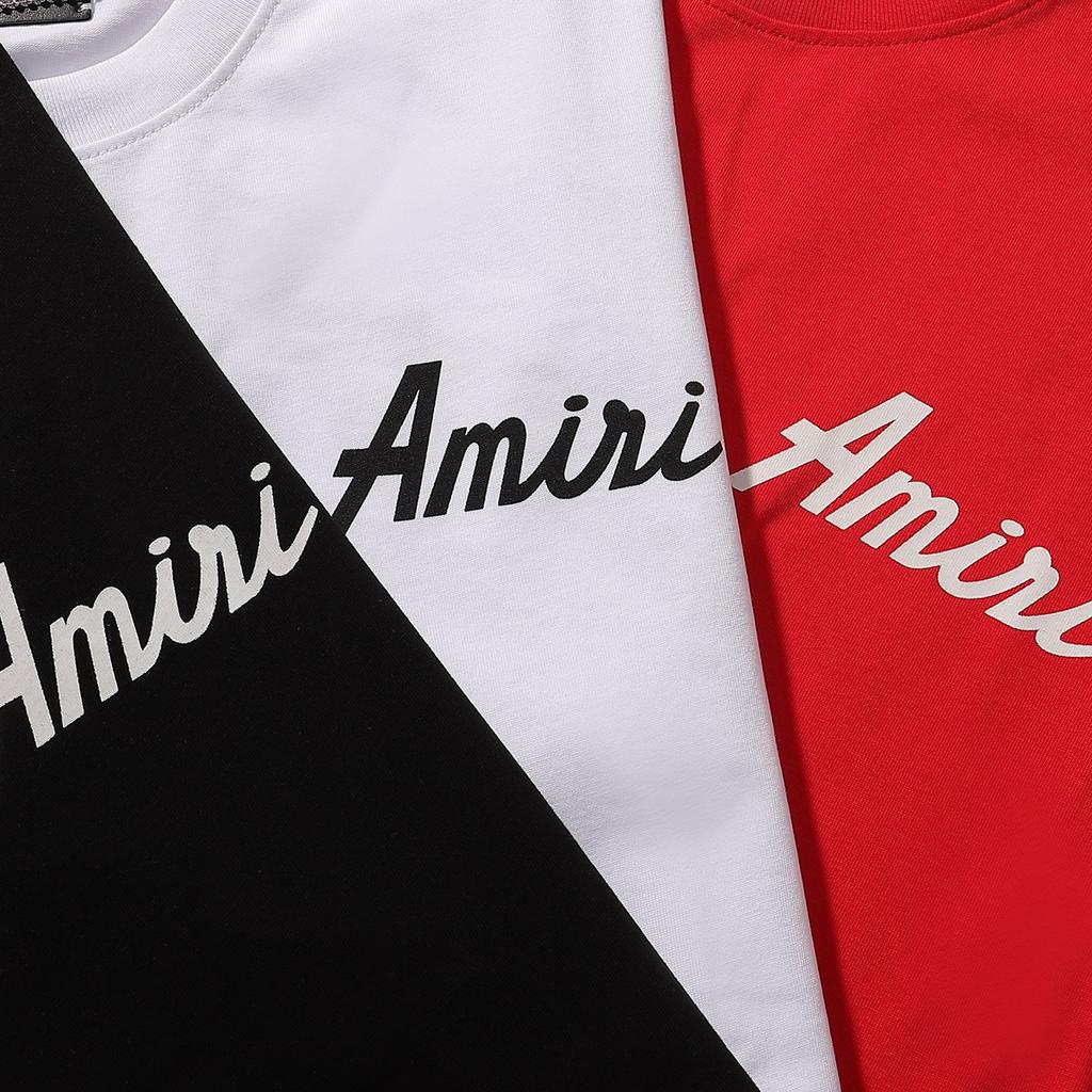 990 Amiri 2025 Summer New Men's and Women's Loose High Quality Cotton Plus Size T-shirt Couple T-Shirt Simple Logo Printing