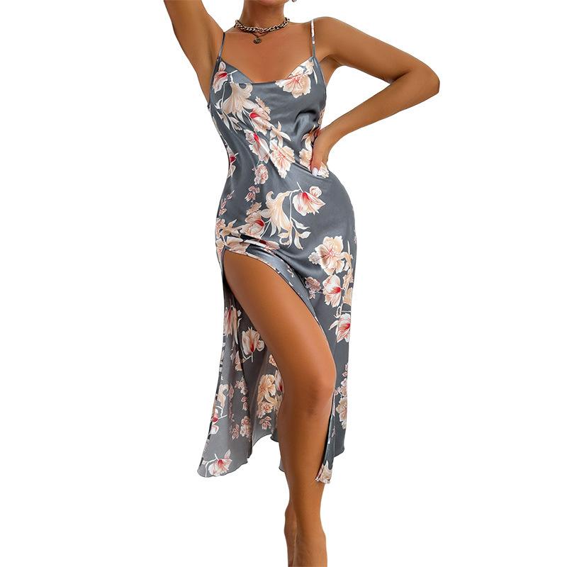 Женское платье-халтер из искусственного шелка, сексуальная пижама, ночная рубашка с открытой спиной и халтером