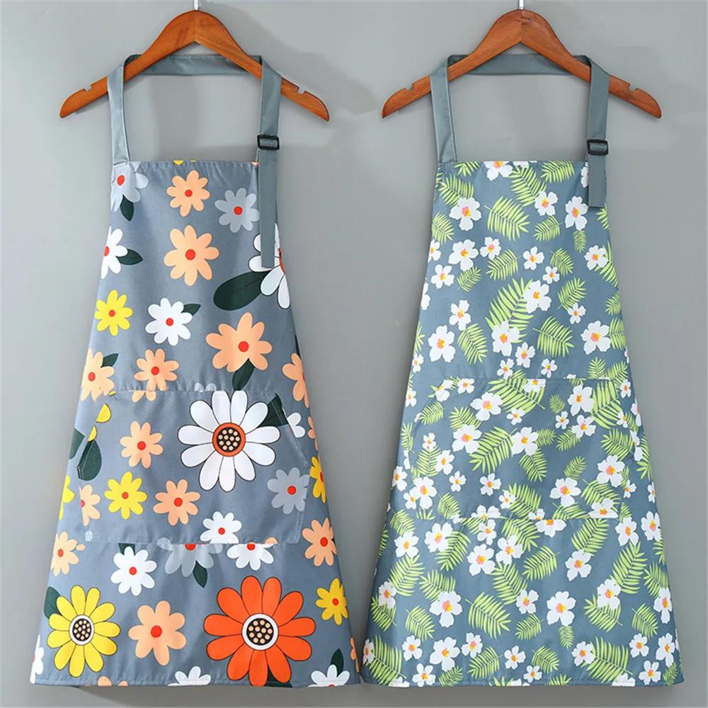 Cute Flower Kitchen Household Oil-Proof Cooking Apron For Women Children Men Kitchen Waterproof Adult Coffee Baking Accessories