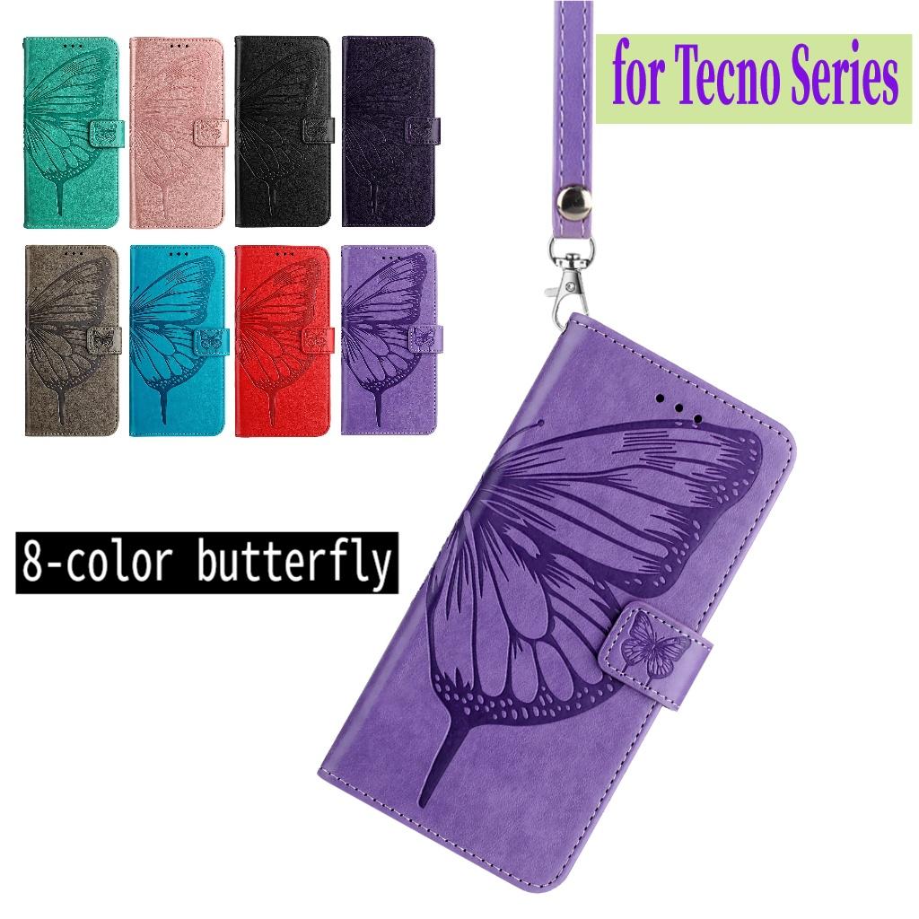 8-Color Butterfly-Patterned PU Leather Phone Wallet Case for Tecno Series.Camon 19,20,30,40,Pop 6,Pop 7,Pop 8,Pop 9,Spark 7,8,9,10,20,30,Spark Go...