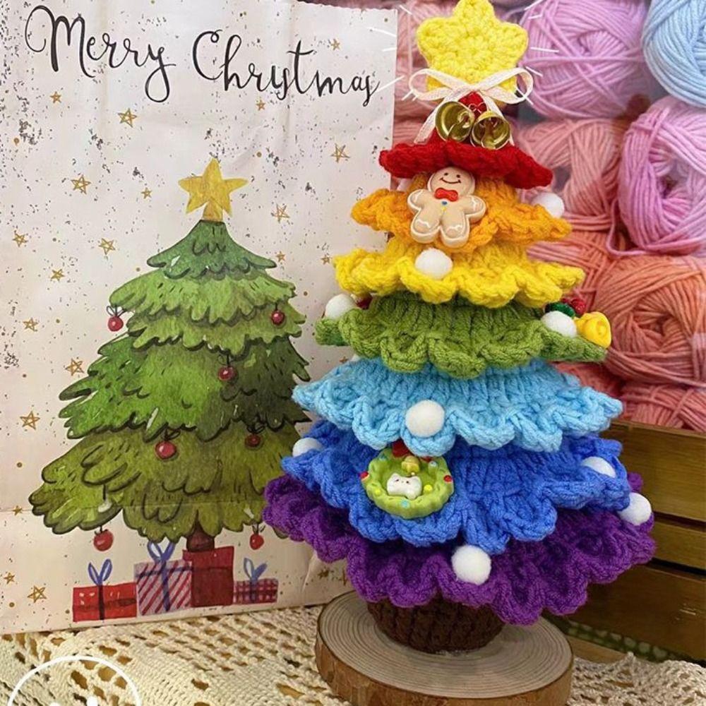 Finished Crochet Christmas Tree Decor Handmade Artificial Knitted Tabletop Ornament  Christmas Day