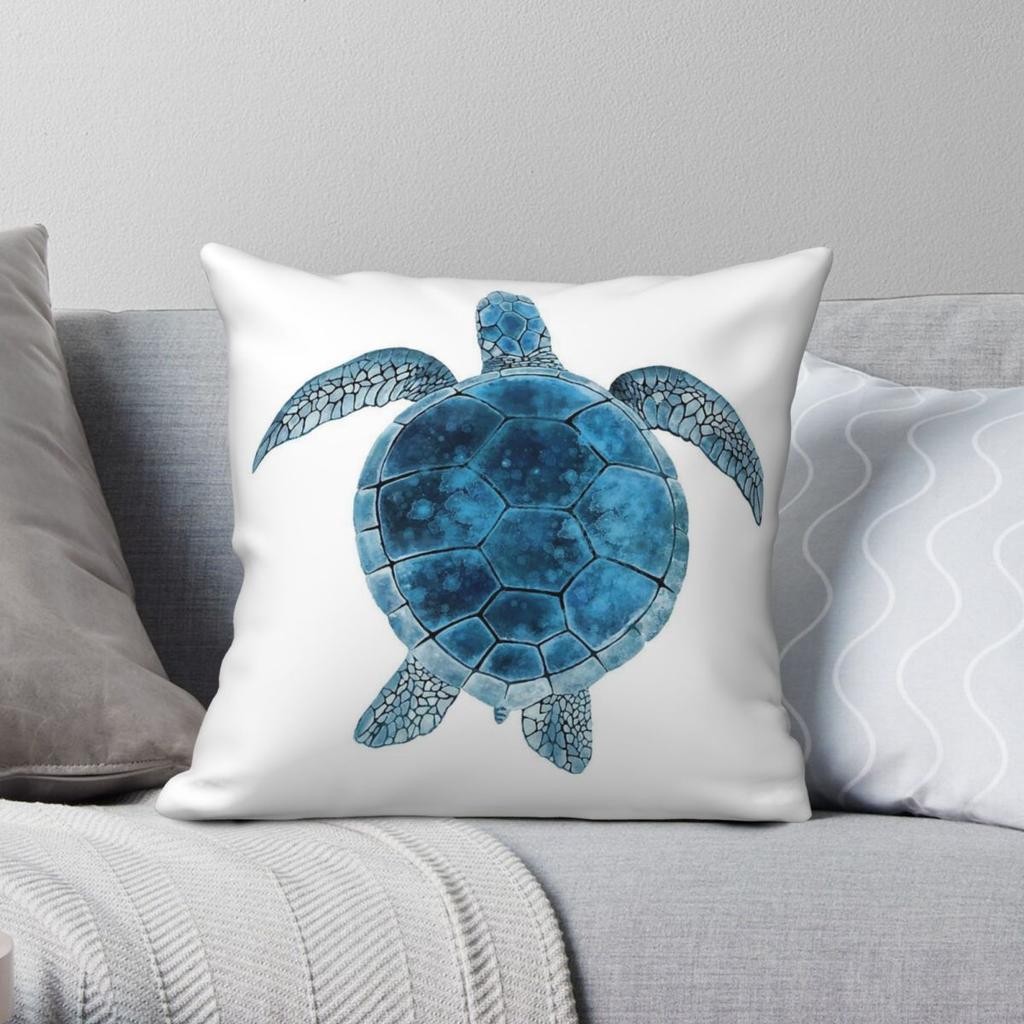 Watercolor Sea Turtle Turquoise Square Pillowcase Polyester Linen Velvet Pattern Zip Decorative Pillow Case Room Cushion Cover