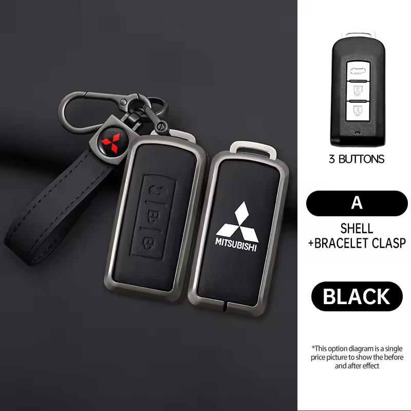 Leather Car Remote Key Case for Mitsubishi ASX LANCER Pajero Sport Outlander Eclipse Cross Keychain Full Cover Shell Accessories