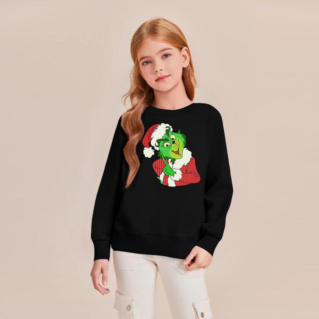 Kids' Fashion Loose-Fit Casual Long-Sleeve Christmas Print Oversized Crewneck Sweatshirt