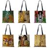 Customized Oil Painting Tears Linen Cloth Tote Bags For Women Gustav Klimt  Ladise Fashion Handbag Large Capacity Shopping Totes