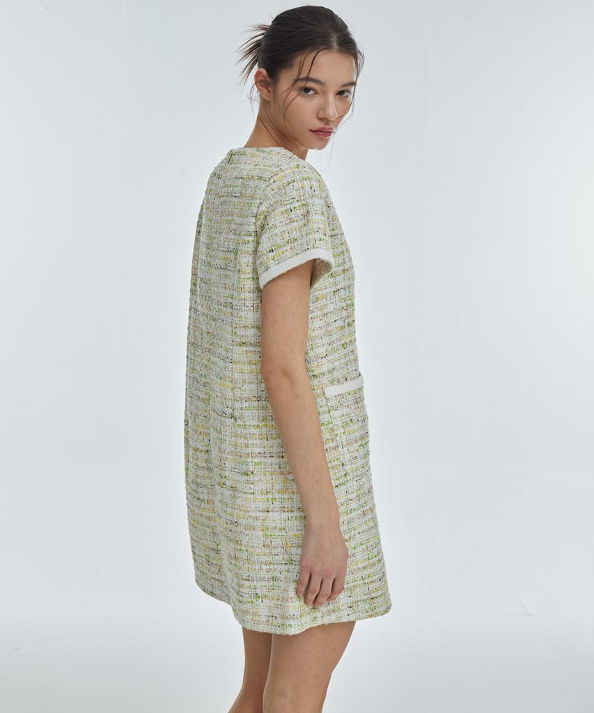 Manavis Seven Lovely Tweed Dress [Green]