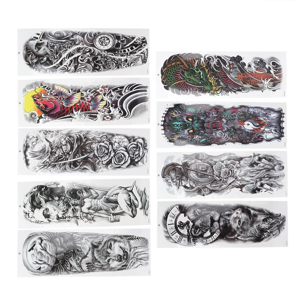 9 шт. Водонепроницаемые временные наклейки-тату на всю руку, долговечные, с крупным рисунком