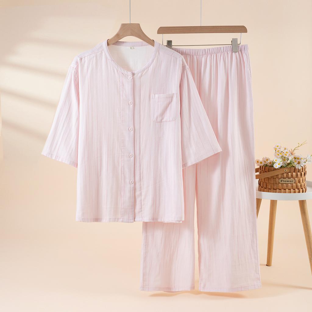 Women's loungewear summer fungus lapel print short-sleeved trousers loose and comfortable casual pajamas