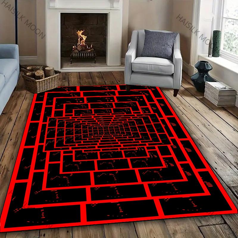 Red and Black Visual Maze Geometric Fashion Carpet Rug for Bedroom Livingroom Floor Playroom Office Decor Yoga Mat for Family